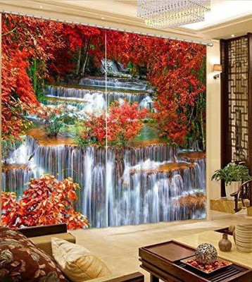 sai fashion 214 cm (7 ft) Polyester Room Darkening Door Curtain (Pack Of 2)(Printed, Red, Red)