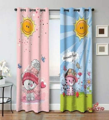 p23 274 cm (9 ft) Polyester Room Darkening Long Door Curtain (Pack Of 2)(Cartoon, Pink)