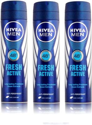 NIVEA Men Fresh Active Long Lasting Anti-Perspirant Pack of 3 Deodorant Spray  -  For Men