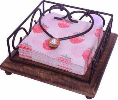 Smarts collection 1 Compartments iron, wood tissue paper holder(Black, Brown)