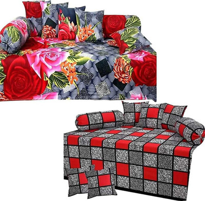 Udeek Polycotton Floral, Checkered Diwan Set(Multicolor)