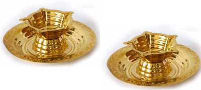w3rocks Brass Table Diya With Safety Plate Brass (Pack of 2) Table Diya Set(Height: 2 inch)