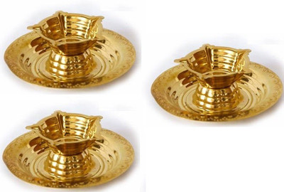 w3rocks Brass Table Diya With Safety Plate Brass (Pack of 3) Table Diya Set(Height: 2 inch)