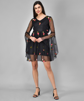 LAZIO Women A-line Black Midi/Calf Length Dress
