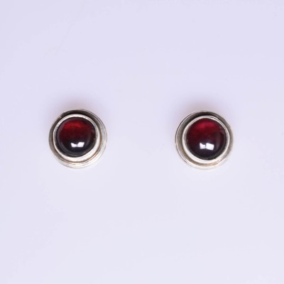 Platear Round Button Shape Garnet Stone Earrings Garnet Silver Stud Earring