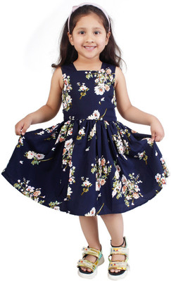 ROZZBY Indi Midi/Knee Length Casual Dress(Blue, Sleeveless)