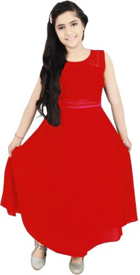 AD & AV Girls Maxi/Full Length Casual Dress(Red, Sleeveless)