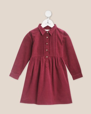 Nitt Hyman  - Cherry Crumble Girls Midi/Knee Length Casual Dress(Maroon, Full Sleeve)