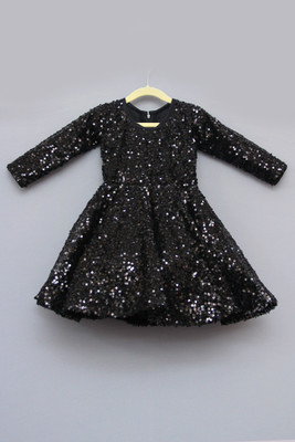 CRAZEVILLA Girls Midi/Knee Length Festive/Wedding Dress(Black, Full Sleeve)