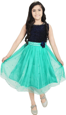 AD & AV Girls Midi/Knee Length Casual Dress(Green, Sleeveless)