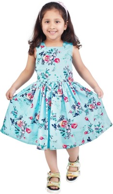 Alisha Moda Indi Girls Midi/Knee Length Casual Dress(Blue, Sleeveless)