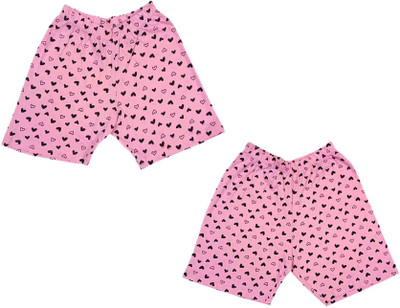 Indistar Short For Girls Casual Printed Cotton Blend(Pink, Pack of 2)