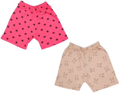 Indistar Short For Girls Casual Printed Cotton Blend(Pink, Pack of 2)