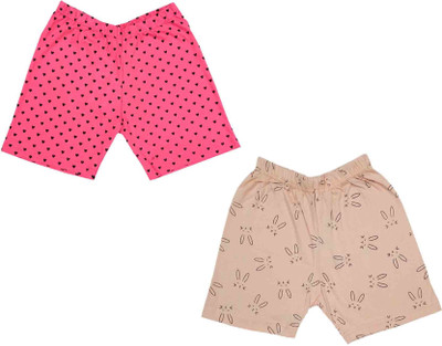 Indistar Short For Girls Casual Printed Cotton Blend(Pink, Pack of 2)