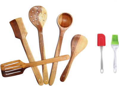 Flipkart SmartBuy Wooden Cooking Spatulas & Silicone Brush Set Kitchen Tool Set(Multicolor, Spatula, Brush)