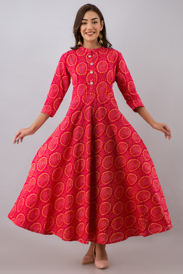 GLAM ROOTS Women Printed A-line Kurta(Pink)