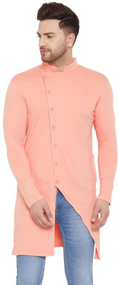 HYPERNATION Men Solid Asymmetric Kurta(Pink)