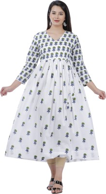 Janki Creation Women Printed Anarkali Kurta(White)