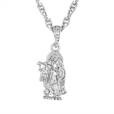 Zumrut Silver Plated Antique Look Radha Krishna Religious Spiritual Hindu God Chain Pendant Locket Necklace Temple Jewellery for Men/Women Silver Brass Pendant