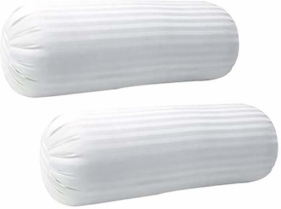 SAMRAT Polyester Fibre, Microfibre Stripes Bolster Pack of 2(White)