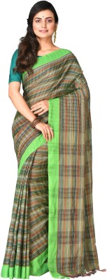 Mystory Woven Handloom Cotton Blend Saree(Green)