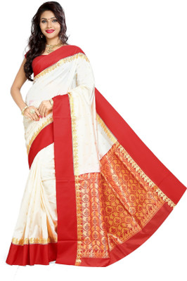 JagannathSaree Self Design Bollywood Silk Blend Saree(Red, White)