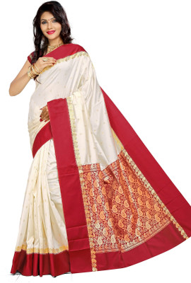 JagannathSaree Self Design Bollywood Silk Blend Saree(Red, White)