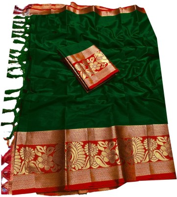 PRIHAL ART Woven Banarasi Jacquard Saree(Dark Green)