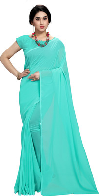 ANAND Solid/Plain Daily Wear Georgette Saree(Light Blue)