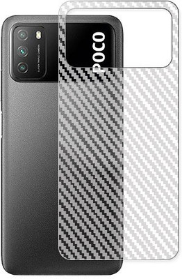 ARBAN Poco M3 Back Carbon Fiber Skin Tempered Glass Guard Mobile Skin(Transparent)