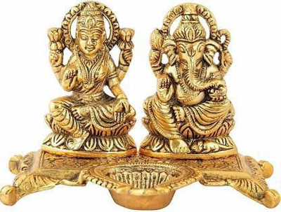 Shilpacharya Handicrafts Metal Oxidized Laxmi Ganesh Ji Choki With Diya Decorative Showpiece  -  10 cm(Brass, Gold)