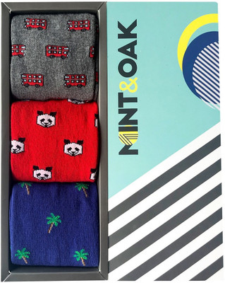 Mint and Oak A Bit of Red Crew Length Men Printed Calf Length(Pack of 3)