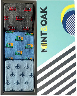 Mint and Oak On the Move Ankle Crew Length Men Printed Calf Length(Pack of 3)