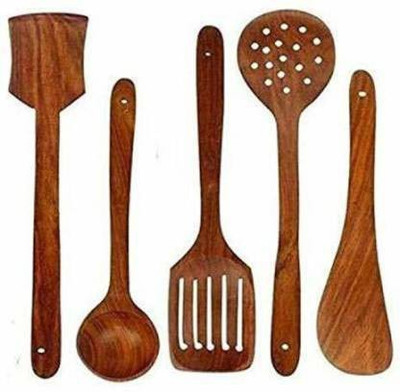 NHE NHE WOODEN SERVING AND COOKING SPOONS SET OF 5 Wooden Serving Spoon Set(Pack of 5)