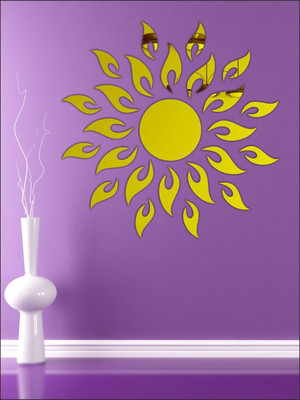 GharKraft 60 cm Sun With Extra Flame Golden Self Adhesive Sticker(Pack of 1)