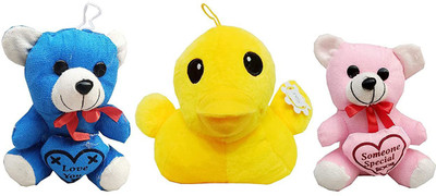 AMR TRADERS MUSICAL DUCK & 2 CUTE SMALL TEDDY BEAR  - 23 cm(Multicolor)