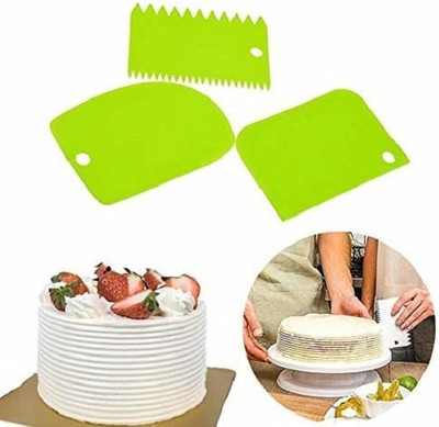 PGK TRADERS 3 pcs and 4 pcs Set Plastic Dough Bench Scraper Cake Cutter, Chopper, Smoother Icing Fondant Cake Decorating Pastry Baking Comb(Plastic Pack of 3)