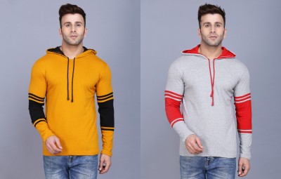 HYDEY Colorblock Men Hooded Neck Grey, Yellow T-Shirt