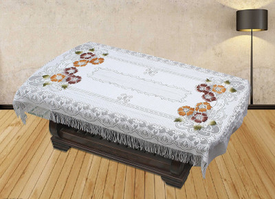 YELLOW WEAVES Floral 4 Seater Table Cover(White, Polyester)