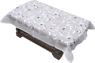 YELLOW WEAVES Polyester, Cotton 4 Seater Floral Table Cover(White)