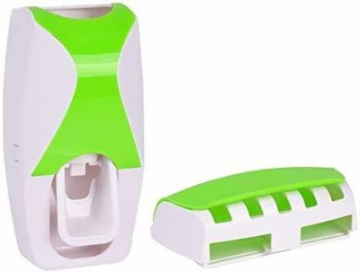 xsar Automatic Toothpaste Dispenser with 5 Toothbrush Holder Set Wall Mount Stand Set of 2 pcs (Color : GREEN ) PTFE (Non-stick) Toothbrush Holder (GREEN , Wall Mount) PTFE (Non-stick) Toothbrush Holder(Green, White, Wall Mount)