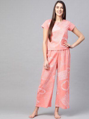 Yash Gallery Women Geometric Print Pink Top & Pyjama Set