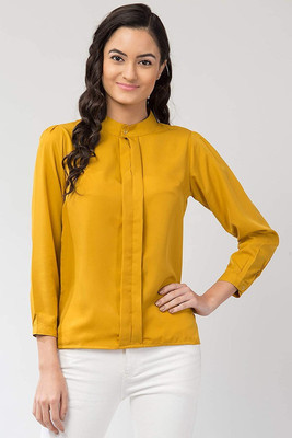Fabitto Casual 3/4 Sleeve Solid Women Yellow Top
