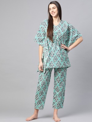 Yash Gallery Women Geometric Print Multicolor Top & Pyjama Set