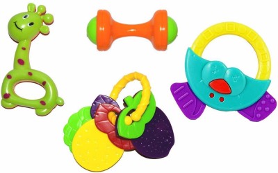 VRUX Baby Rattle Toys for Kids, Set of 4 Pcs - Colourful Lovely Attractive Rattles and Teether for Babies, Toddlers, Infants & Children Rattles Rattle Toys for Infants Rattle(Multicolor)