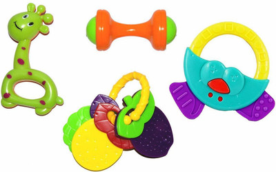 VRUX Baby Rattle Toys for Kids, Set of 4 Pcs - Colourful Lovely Attractive Rattles and Teether for Babies, Toddlers, Infants & Children Rattles Rattle Toys for Infants Rattle(Multicolor)