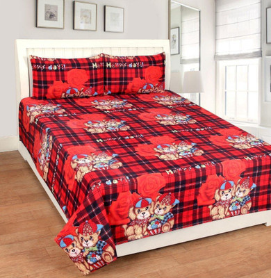 Homedock 160 TC Microfiber Double 3D Printed Flat Bedsheet(Pack of 1, Red)