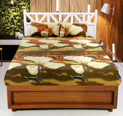 AGIDECOR Polyester Double Flat 144 TC Floral Bedsheet(Pack of 1, Brown)