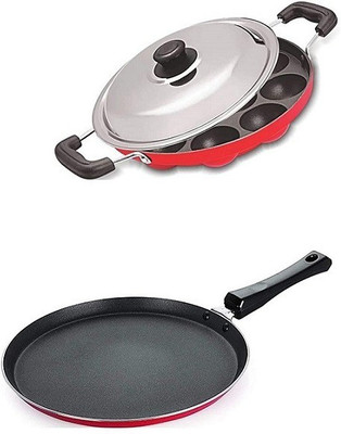 HM EVOTEK Combo 2 Pcs Set of Crispy Dosa Tawa & Appam pan ,paniyaram Pan, Cookware Set Non-Stick Coated Cookware Set(Aluminium, 3 - Piece)
