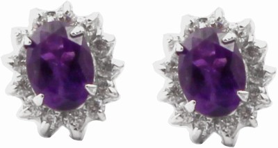 JEWELS AND ART EMPORIUM 925 Sterling Silver Amethyst, Cubic Zirconia Oval, Round Gemstone Studs Earring | Fine Earring | Earring Studs | Girls Earring | Wedding Gif Amethyst, Cubic Zirconia Sterling Silver Stud Earring